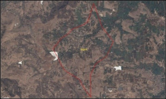 Fig 1: Satellite image of Village Gogave with revenue boundary